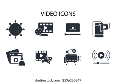 Video Conjunto de iconos.Vector.Trazo editable.signo de estilo lineal para uso Diseño web, logotipo.Ilustración de símbolo.