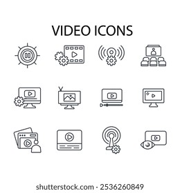 Video Conjunto de iconos.Vector.Trazo editable.signo de estilo lineal para uso Diseño web, logotipo.Ilustración de símbolo.