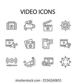 Video Conjunto de iconos.Vector.Trazo editable.signo de estilo lineal para uso Diseño web, logotipo.Ilustración de símbolo.