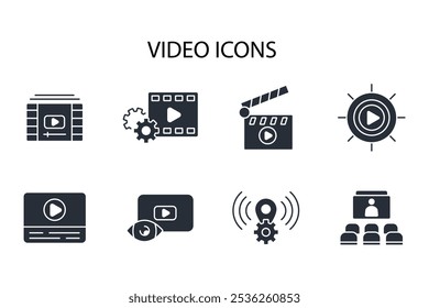 Video Conjunto de iconos.Vector.Trazo editable.signo de estilo lineal para uso Diseño web, logotipo.Ilustración de símbolo.