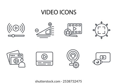 Video Conjunto de iconos.Vector.Trazo editable.signo de estilo lineal para uso Diseño web, logotipo.Ilustración de símbolo.