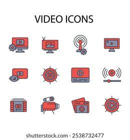 Video Conjunto de iconos.Vector.Trazo editable.signo de estilo lineal para uso Diseño web, logotipo.Ilustración de símbolo.