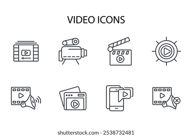 Video Conjunto de iconos.Vector.Trazo editable.signo de estilo lineal para uso Diseño web, logotipo.Ilustración de símbolo.