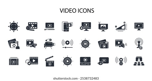 Video Conjunto de iconos.Vector.Trazo editable.signo de estilo lineal para uso Diseño web, logotipo.Ilustración de símbolo.