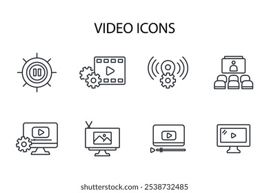 Video Conjunto de iconos.Vector.Trazo editable.signo de estilo lineal para uso Diseño web, logotipo.Ilustración de símbolo.