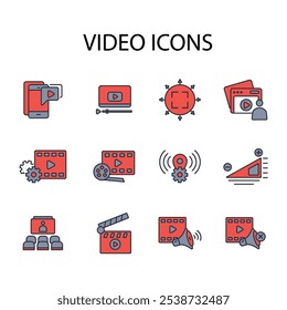 Video Conjunto de iconos.Vector.Trazo editable.signo de estilo lineal para uso Diseño web, logotipo.Ilustración de símbolo.