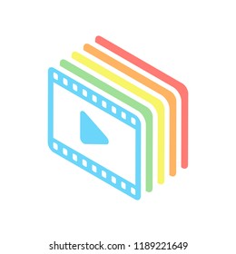 video icon. Stack of colorful isometric icons on white background