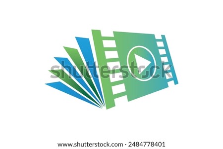 video icon. Stack of colorful isometric icons on white background