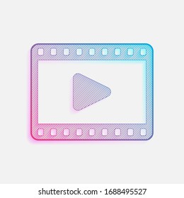 video icon. Technology logo with diagonal lines and colored gradient. Neon graphic, light effect. Blue and red colors