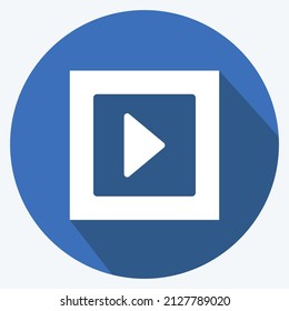 Video Icon in trendy long shadow style isolated on soft blue background