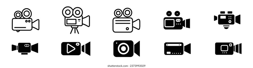 Vector de icono de vídeo. Vector de icono de cámara de vídeo. Iconos de cámara de vídeo vectorial Ilustración, iconos de película, señal de registro, icono de vector de vídeo en fondo transparente, icono de grabación, iconos de cámara de reproducción
