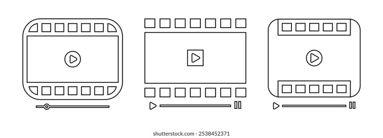 Video Vector de iconos en diferentes tipos y formas. Video iconos. Juega Botones. Iconos del vector del reproductor multimedia. Versiones cortas Video. Video Conjunto de iconos. 