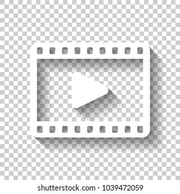 Video Icon. White Icon With Shadow On Transparent Background