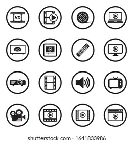 Video Icons. Black Flat Design In Circle. Vector Illustration.