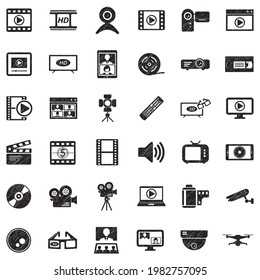 Iconos de video. Diseño de esgrima negra. Ilustración vectorial.