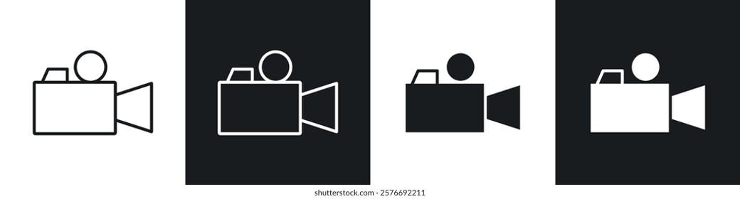 Video icons collection in black and white solid and line style