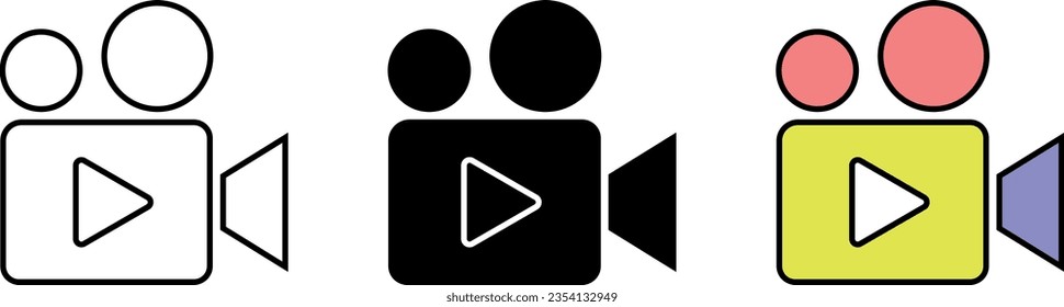 Colección de iconos de vídeo. Cámara de vídeo aislada, alineada y coloreada. Símbolo del jugador. Ilustración vectorial