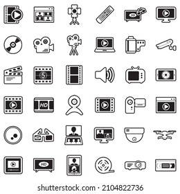 Video Icons. Line With Fill Design. Vector Illustration.
