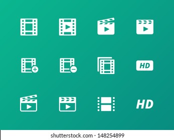 Video icons on green background. Vector illustration.