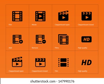 Video icons on orange background. Vector illustration.