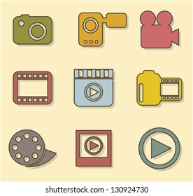 video icons over beige background. vector illustration