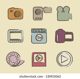 video icons over beige background. vector illustration