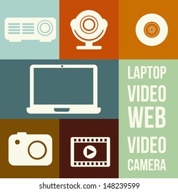 video icons over colorful background  vector illustration 