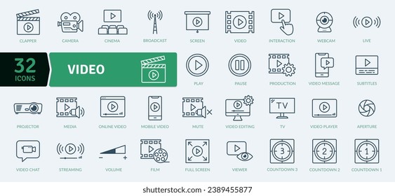 Video Icons Pack. A program, movie, and other visual media product featuring moving images