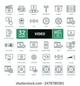 Video Paquete de iconos. Un programa, película y otro producto de medios visuales con Imágenes en movimiento