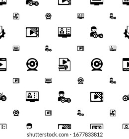 video icons pattern seamless. Included editable filled Webinar, Video Compression, 4K Streaming, Encoding, Web Camera, gamer, media player icons. video icons for web and mobile.