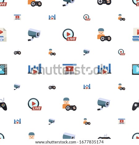 video icons pattern seamless. Included editable flat Live Event Streaming, Video blog, joystick, security camera, Bitrate, gamer, Encoding icons. video icons for web and mobile.