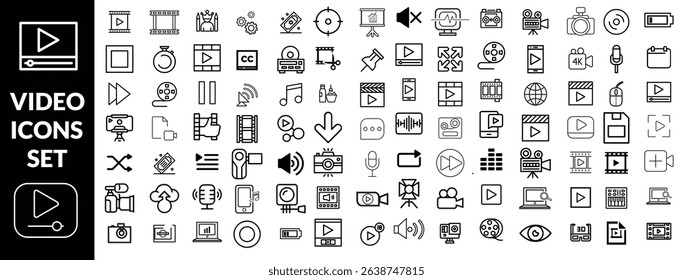 Video  Icons  set. Video And Audio Line Icons set design 