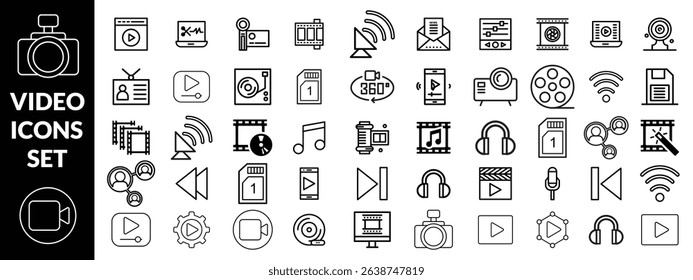 Video  Icons  set. Video And Audio Line Icons set design 