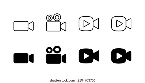 Juego de iconos de vídeo. símbolo y signo de la cámara de vídeo. señal de película. cine