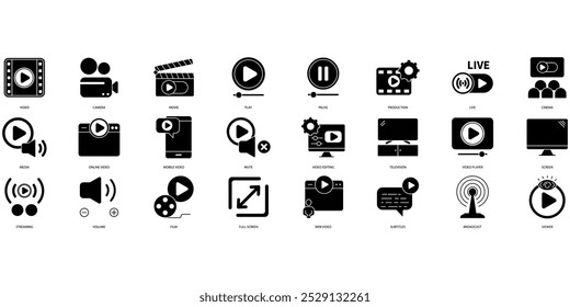 Video Conjunto de iconos. Video Conjunto de iconos de trazo editables. Conjunto de