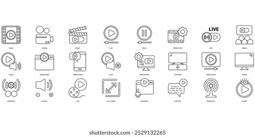 Video icons set. Set of editable stroke icons.Set of Video