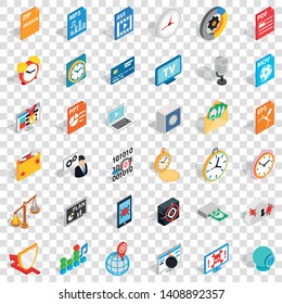 Video icons set. Isometric style of 36 video vector icons for web for any design