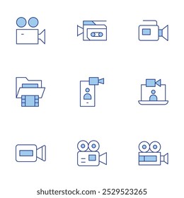 Video icons set. Line Duotone style, editable stroke. video camera, video folder, video call.