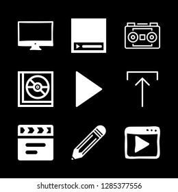 video icons set with stereo camera, play button and clapper vector set