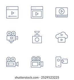 Video icons set. Thin Line style, editable stroke. video recorder, vod, video production, camera,, lesson.