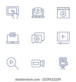 Video icons set. Thin Line style, editable stroke. tablet, tutorial, chat, clip, video camera.