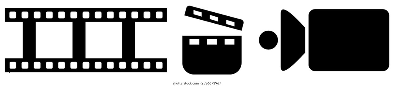 Video icons. shooting set icon. Film shooting, camera, old film, clapboard symbol for app, website, design element. movie concept. vector illustration.