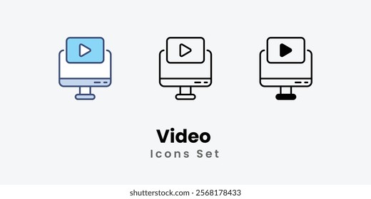 Video Icons thin line and glyph vector icon stock illustration