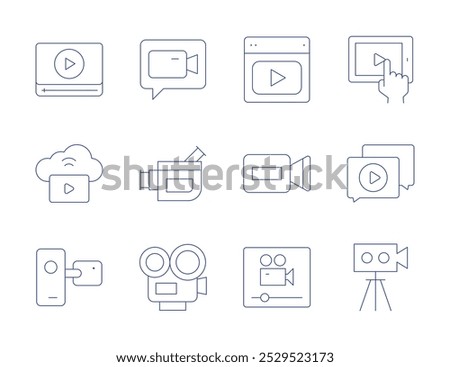Video icons. Thin Line style, editable stroke. video camera, video player, vod, call, lesson, tablet, chat.