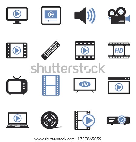 Video Icons. Two Tone Flat Design. Vector Illustration.