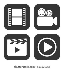 Video icons vector set on gray  buttons