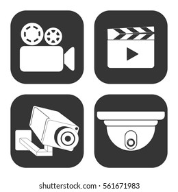 Video icons vector set on gray  buttons