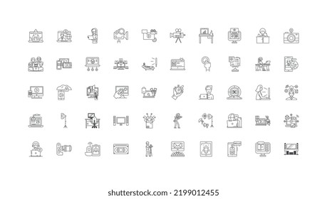 Video ideas, linear icons, line signs set, vector collection