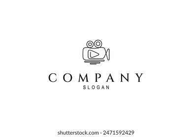 video image recording camera logo with play icon in line art design style