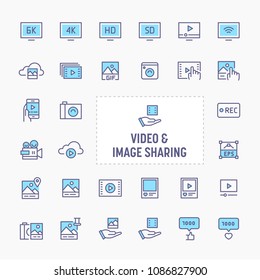 Video & image sharing - thin line website, application & presentation icon. simple and minimal vector icon and illustration collection.